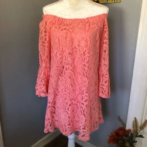 Altar’d State off the shoulder pink lace dress S